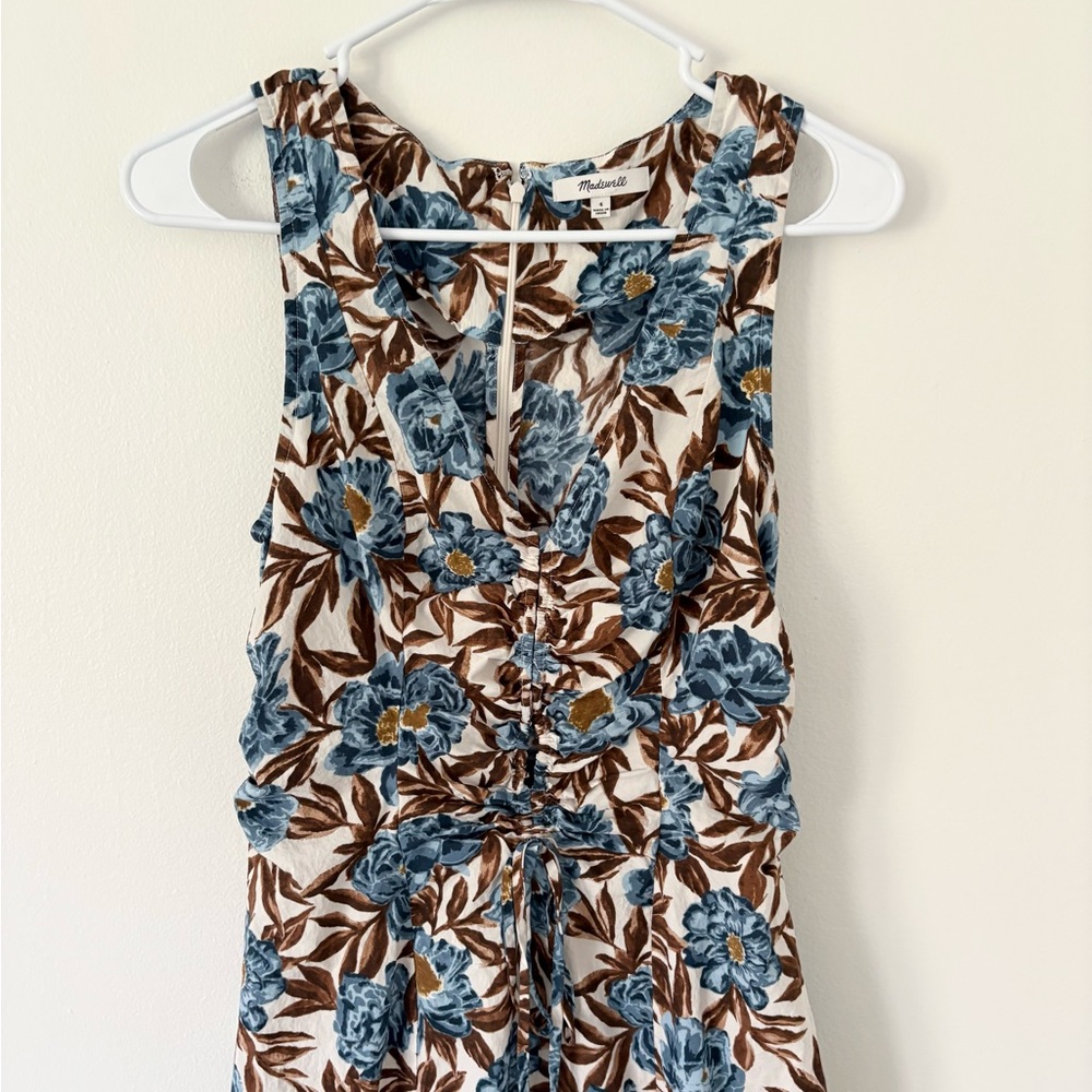 Madewell Blue Brown Floral Tessa Poplin Cut Out Cotton Maxi Dress Size 4 - Picture 9 of 16